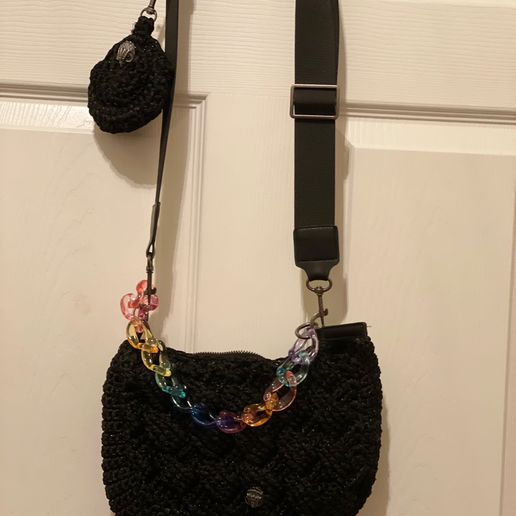 Kurt Keiger Black Crochet Bag With Rainbow Chain